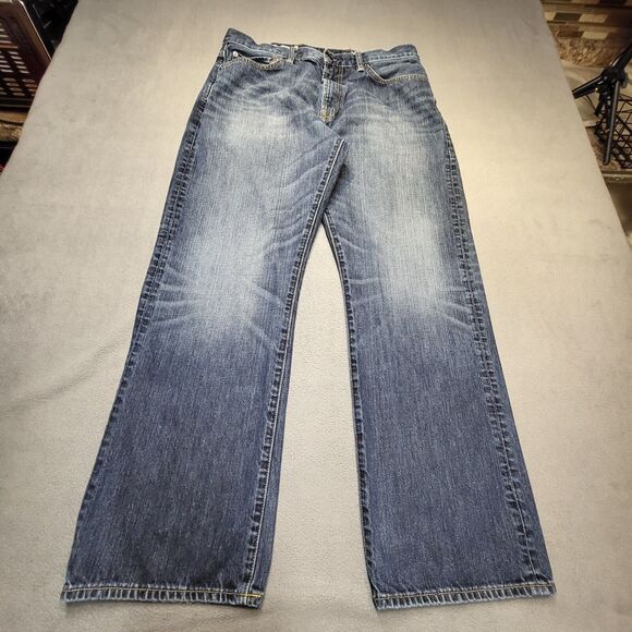 Gap 1969 Jeans Mens 35x30 Blue Relaxed Straight Leg Distressed Denim - Picture 1 of 10